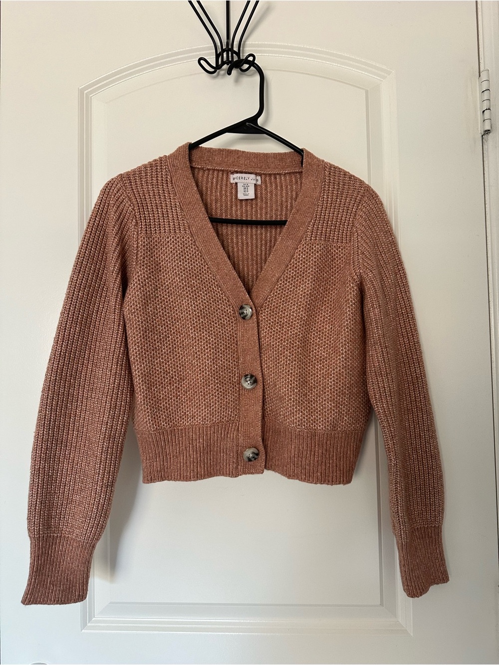 Dusty Pink Cropped V-Neck Button Cardigan Sweater